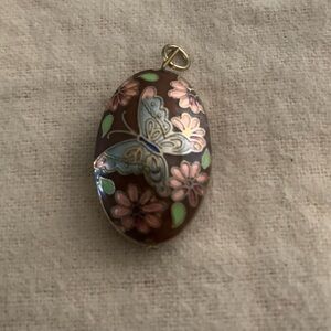 Beautiful Vintage Cloisonné Floral Butterfly Pendant